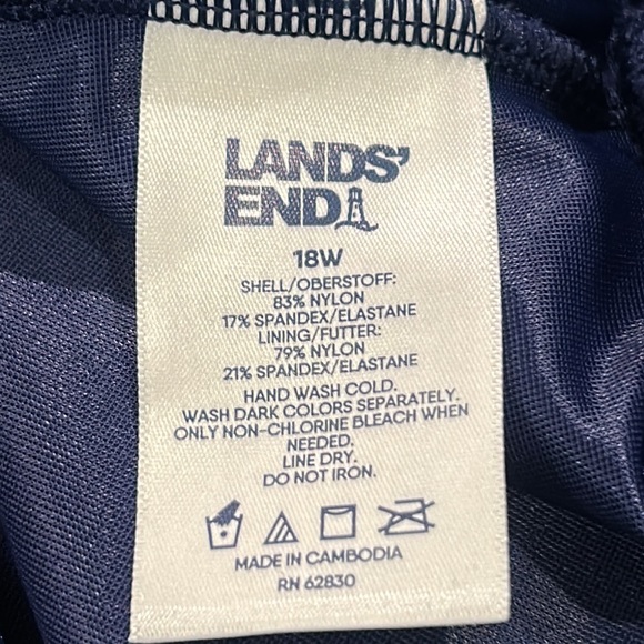 NWT Lands End Womens Deep Sea Navy Tie Dye Palm Sweetheart Swim Dress SIZE 18W - Picture 3 of 12